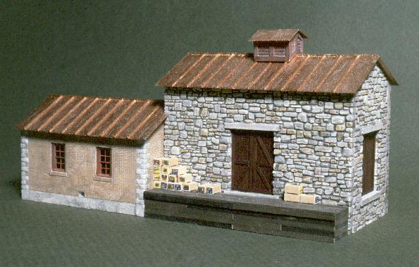 Cobblestone Cherry House and brick Office Building kit.