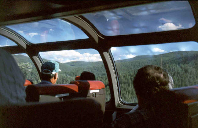 2000 NPRHA excursion train, side view in dome car. 